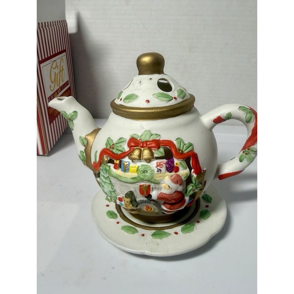 Vintage Teapot Candle Holder Votive Tealight Christmas Porcelain Handpainted